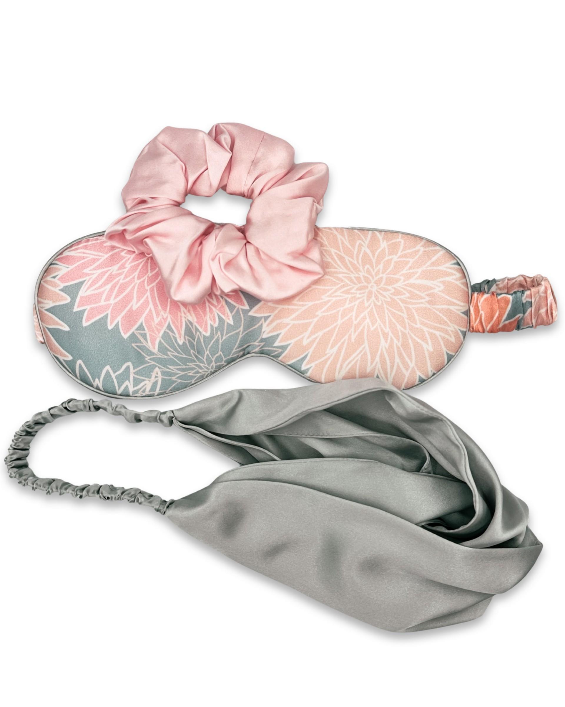 Silver Grey Pink Silk Accessories Set 