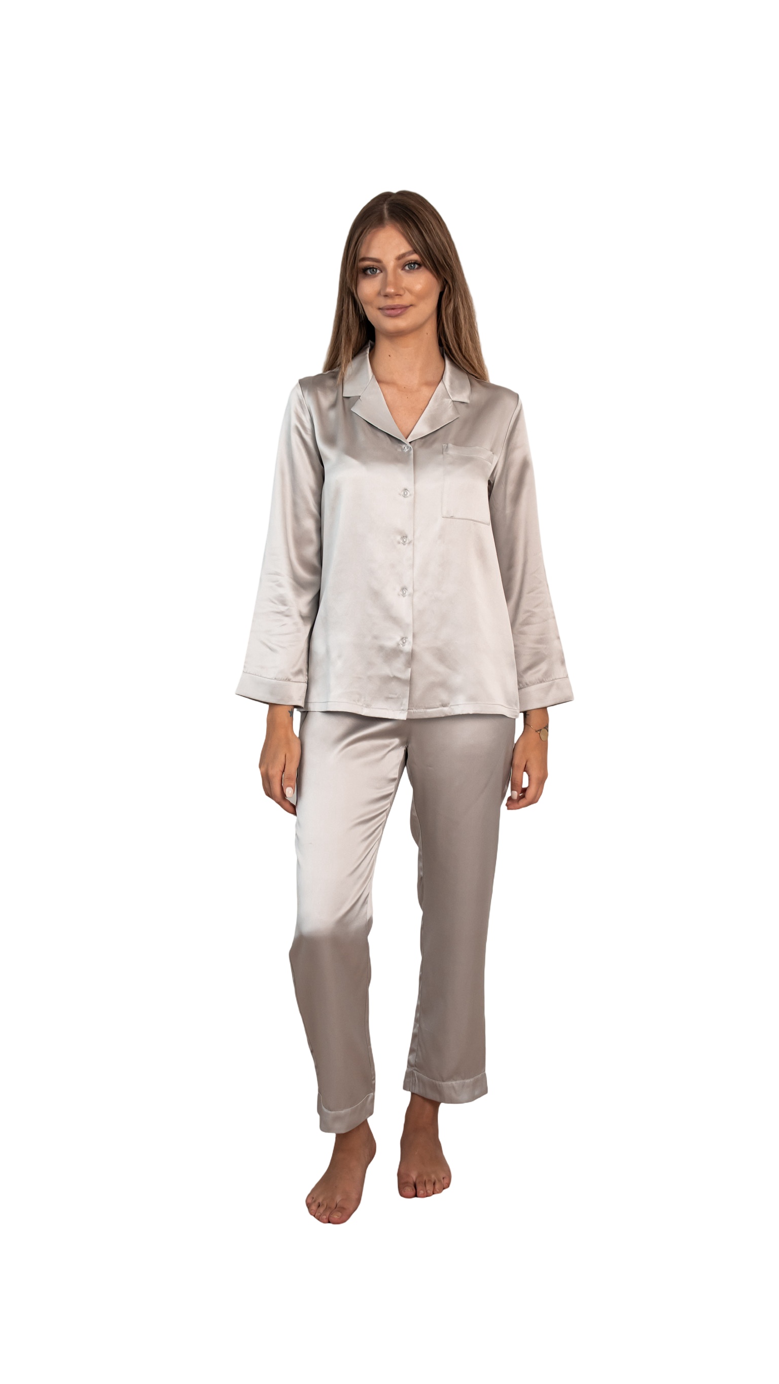 Gümüş Gri - Saf İpek Pijama Takımı