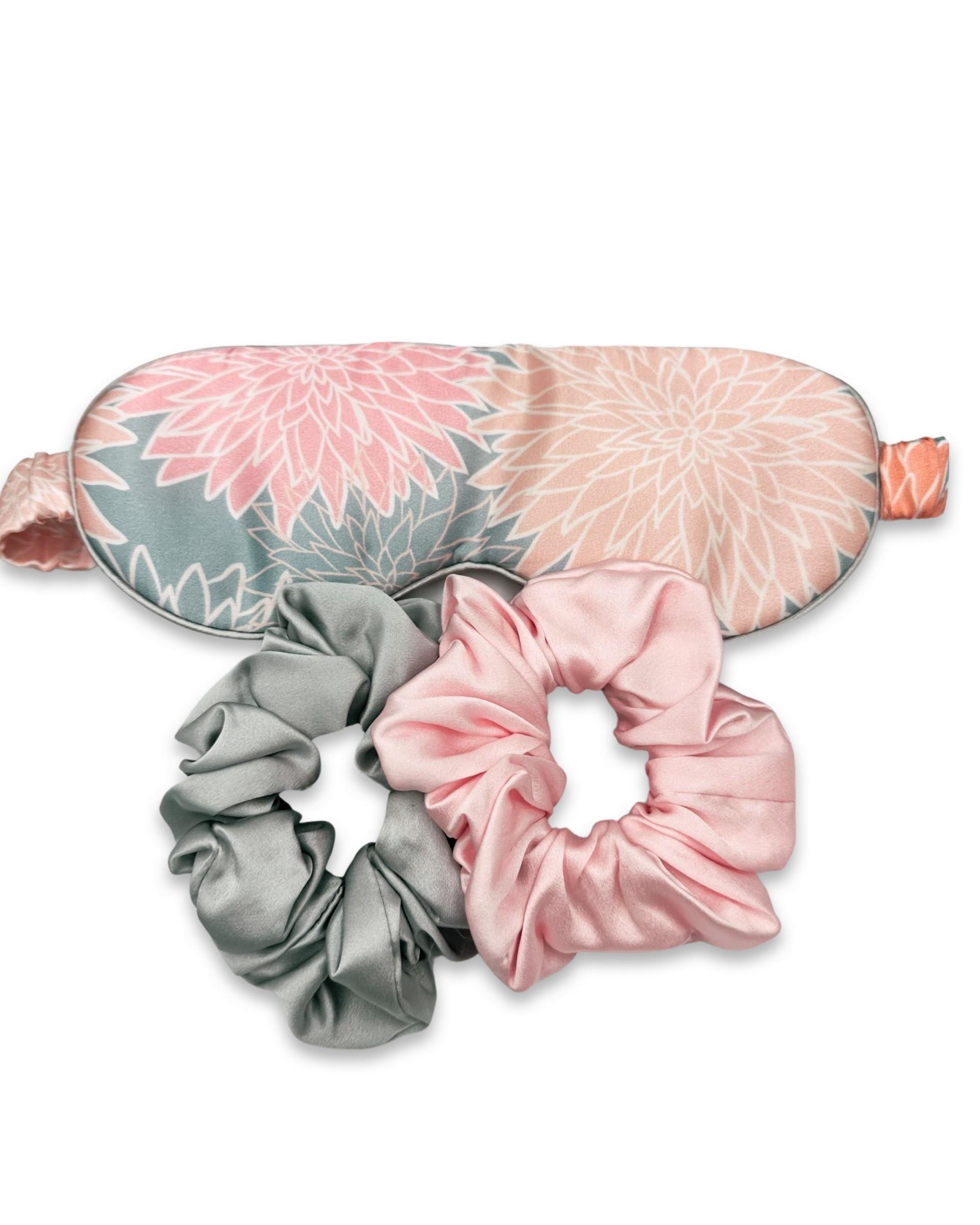 Light Pink Silver Grey Silk Accessories Set 