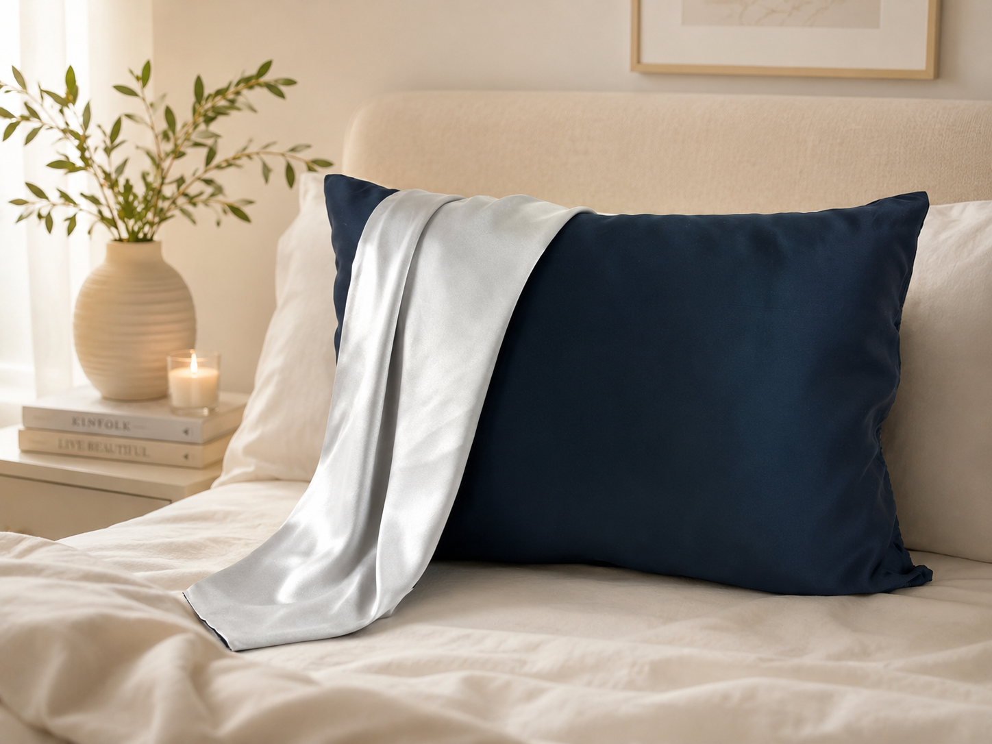 Silver Grey + Navy Dual Sided 19 Momme Silk Pillowcase 