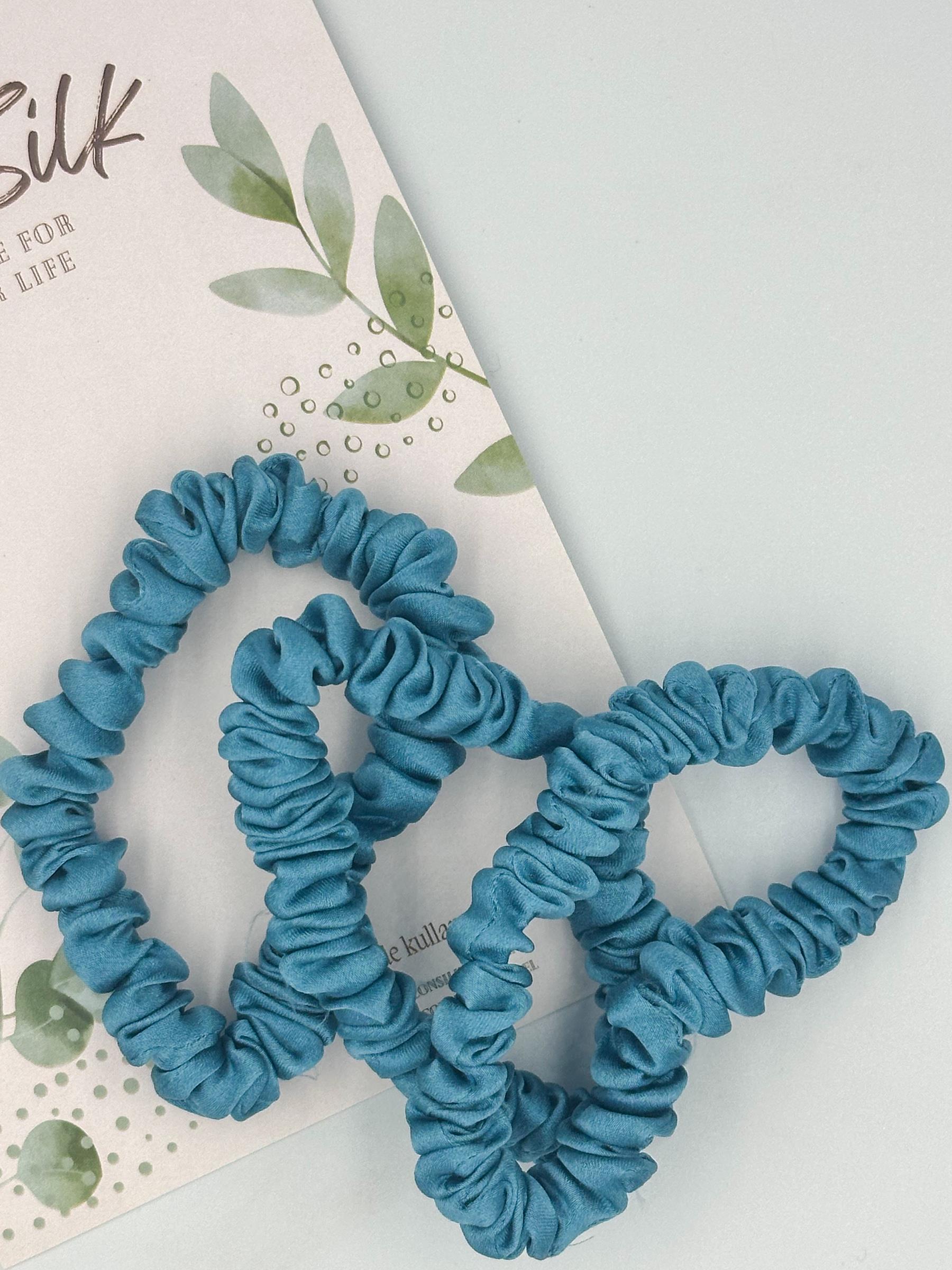3 Pack Mini Silk Scrunchies - Turquoise