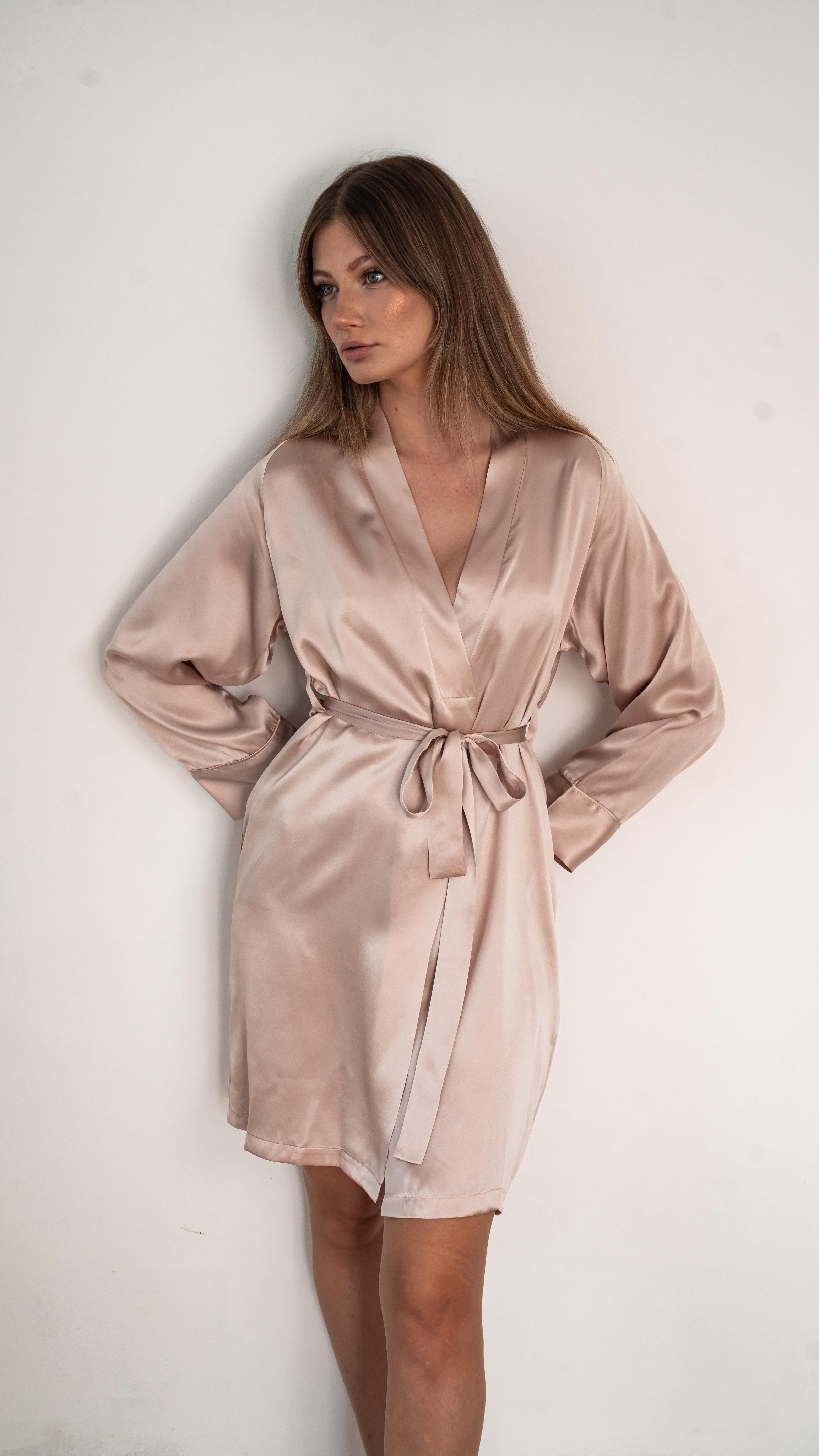 Light Pink Kimono Silk Robe 
