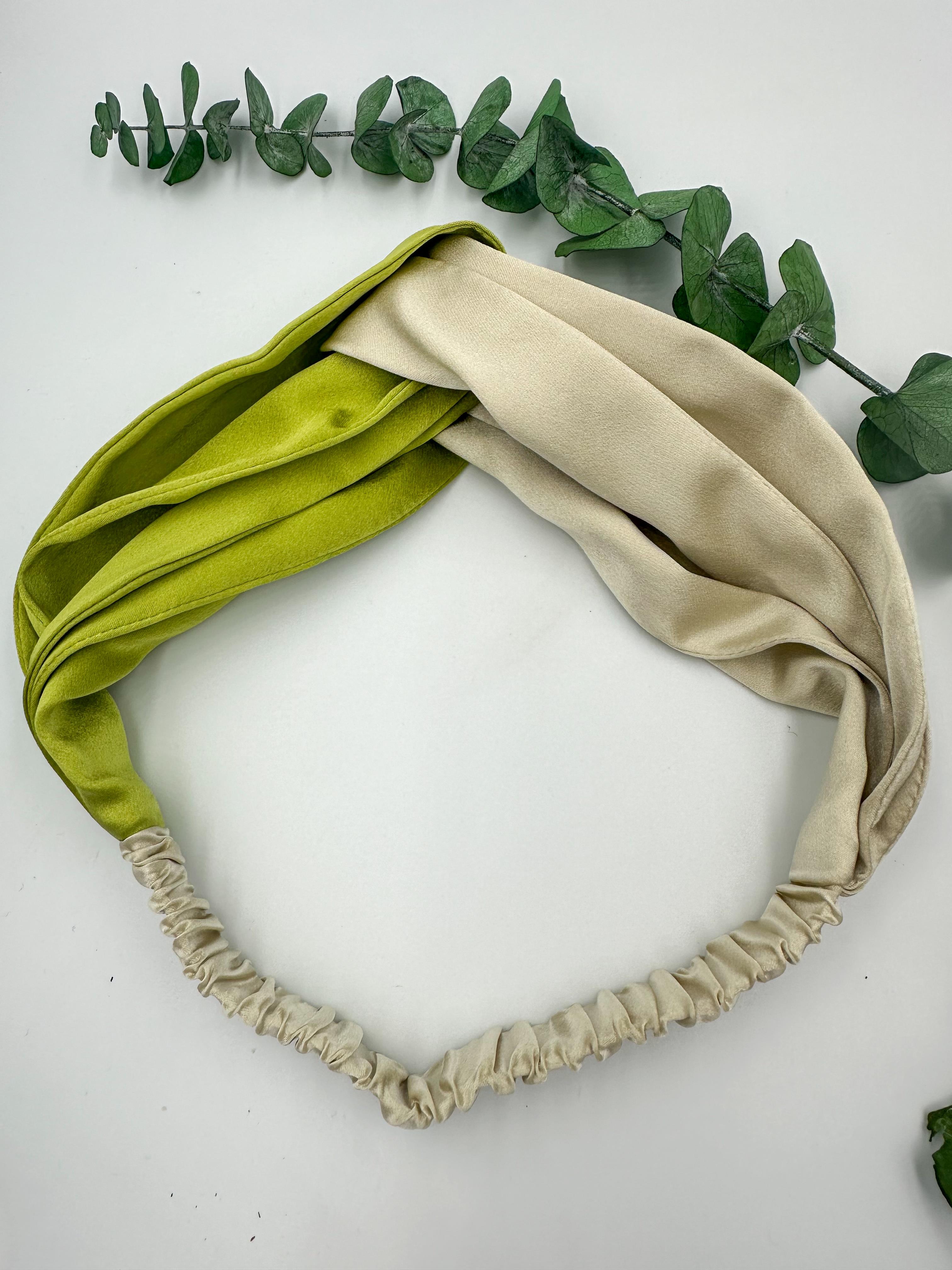 Chartreuse Light Camel Dual Color Silk Hair Band