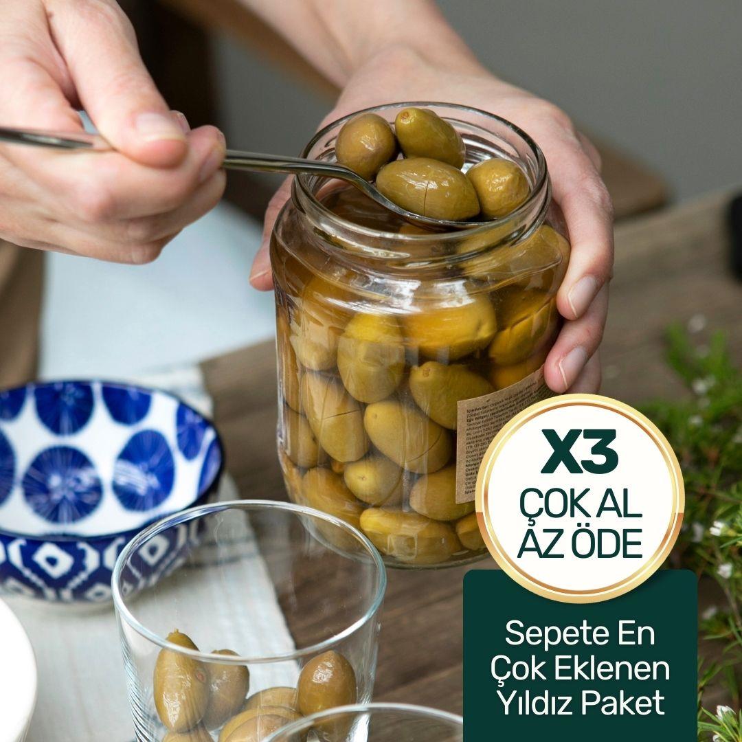 3 'lü Paket Organik Kırma Yeşil Zeytin 420 gr