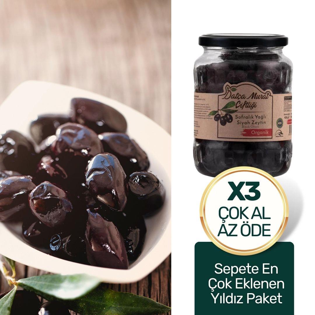3 'lü Paket Organik Yağlı Sofralık Siyah Zeytin 420 gr