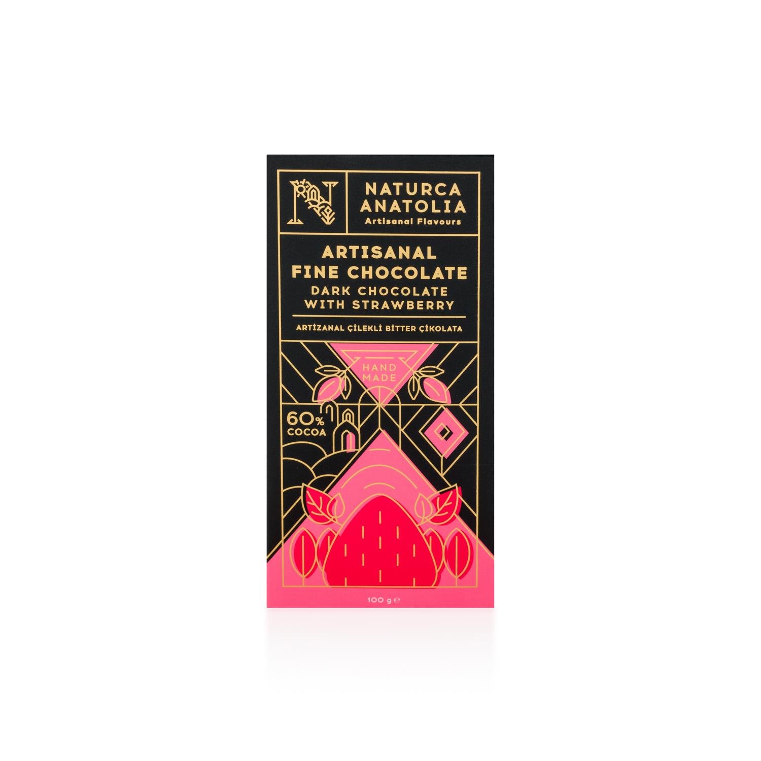 %60 Kakao Artizanal Çilekli Bitter Tablet Çikolata 100gr - Naturca