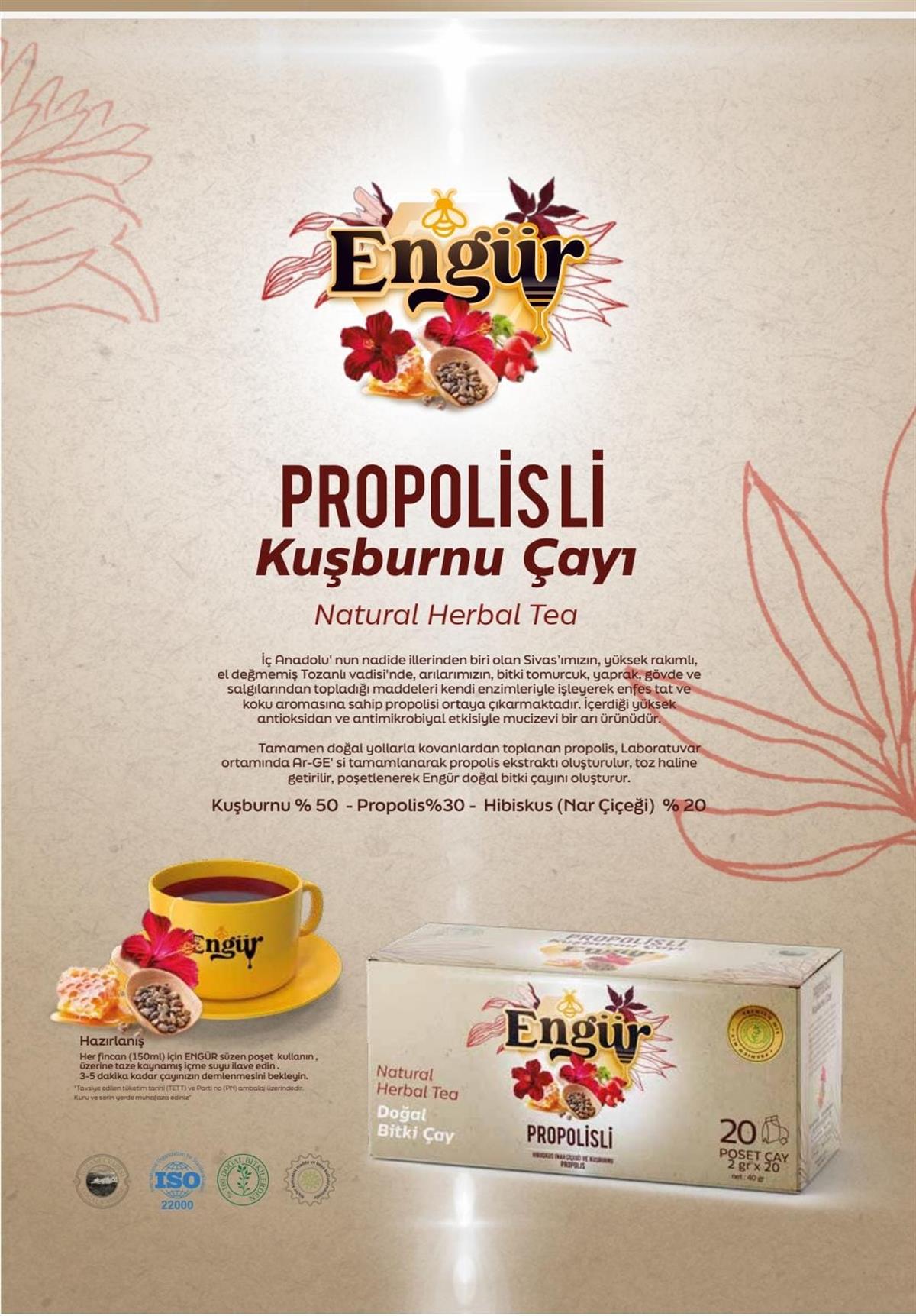 Engür Propolisli Kuşburnu Çayı 40 gr (20 poşet)