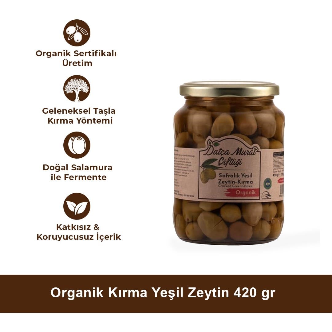 Organik Kırma Yeşil Zeytin 420 gr