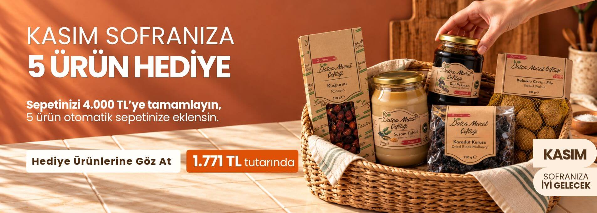 4000 TL üzeri siparişlerde organik gıda sepeti hediyemiz