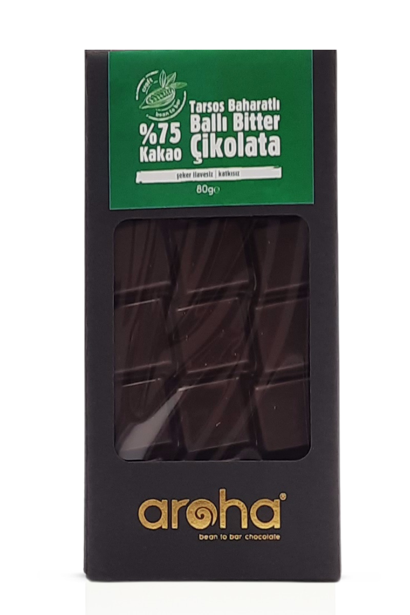 Aroha %75 Kakao Tarsos Baharatlı Bitter Ballı Çikolata 80 gr