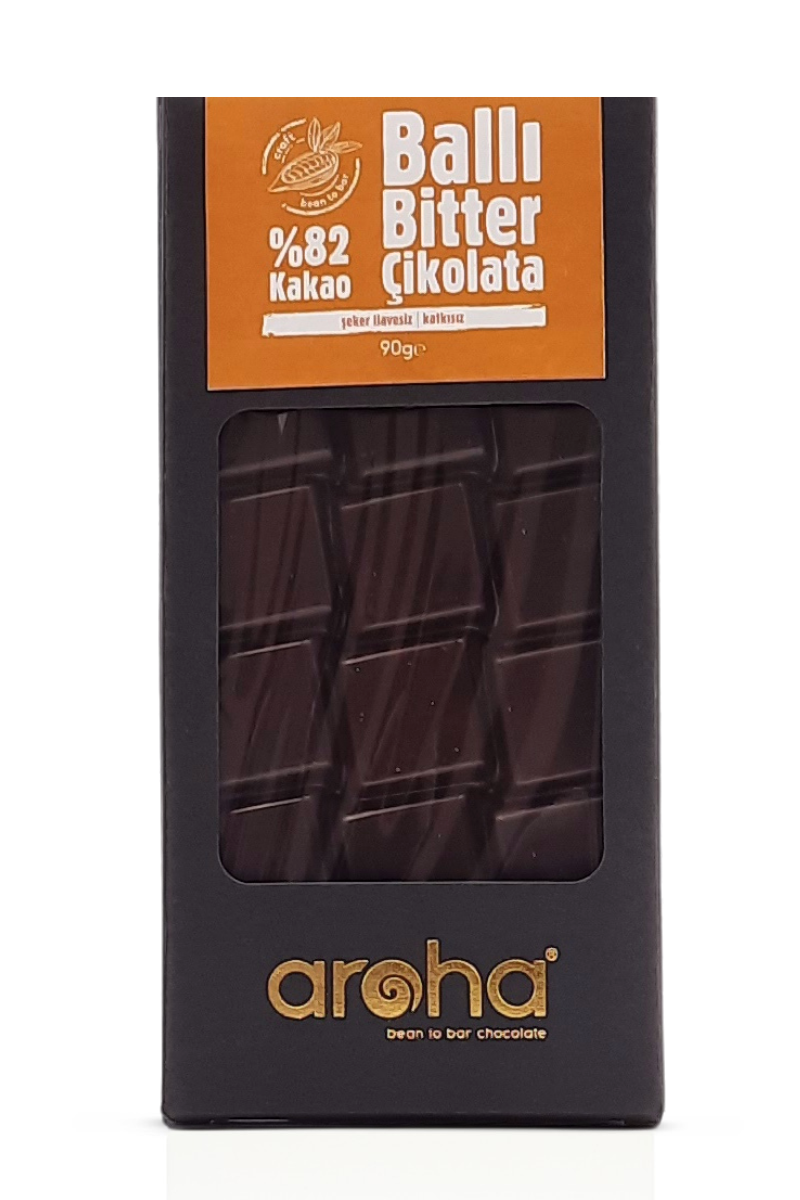 Aroha %82 Kakao Şeker İlavesiz Ballı Bitter Çikolata 90 gr