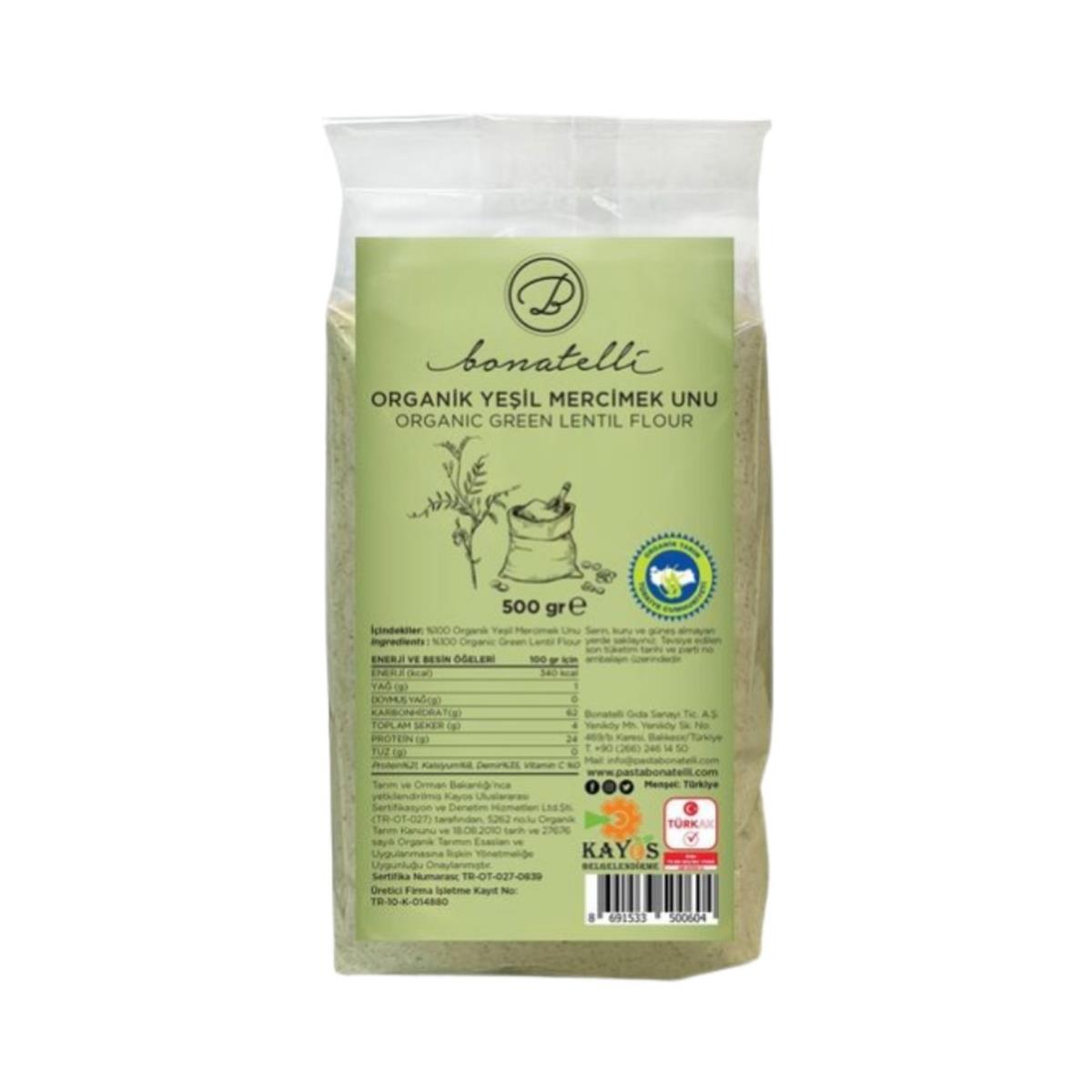 Organik Yeşil Mercimek Unu 500 gr-Bonatelli