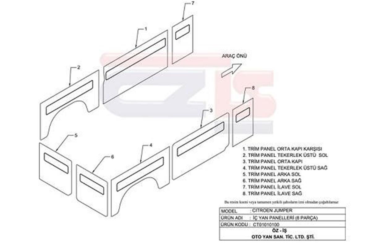 CITROEN JUMPER İÇ YAN PANELLERİ 8 PARÇA 2001 - 2006 Ö.H.