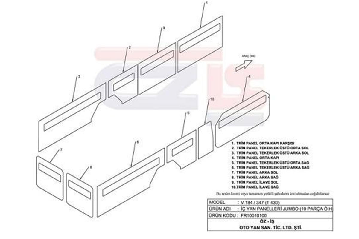 FORD V184 347  İÇ YAN PANELLERİ JUMBO Ö.H 10 PARÇA