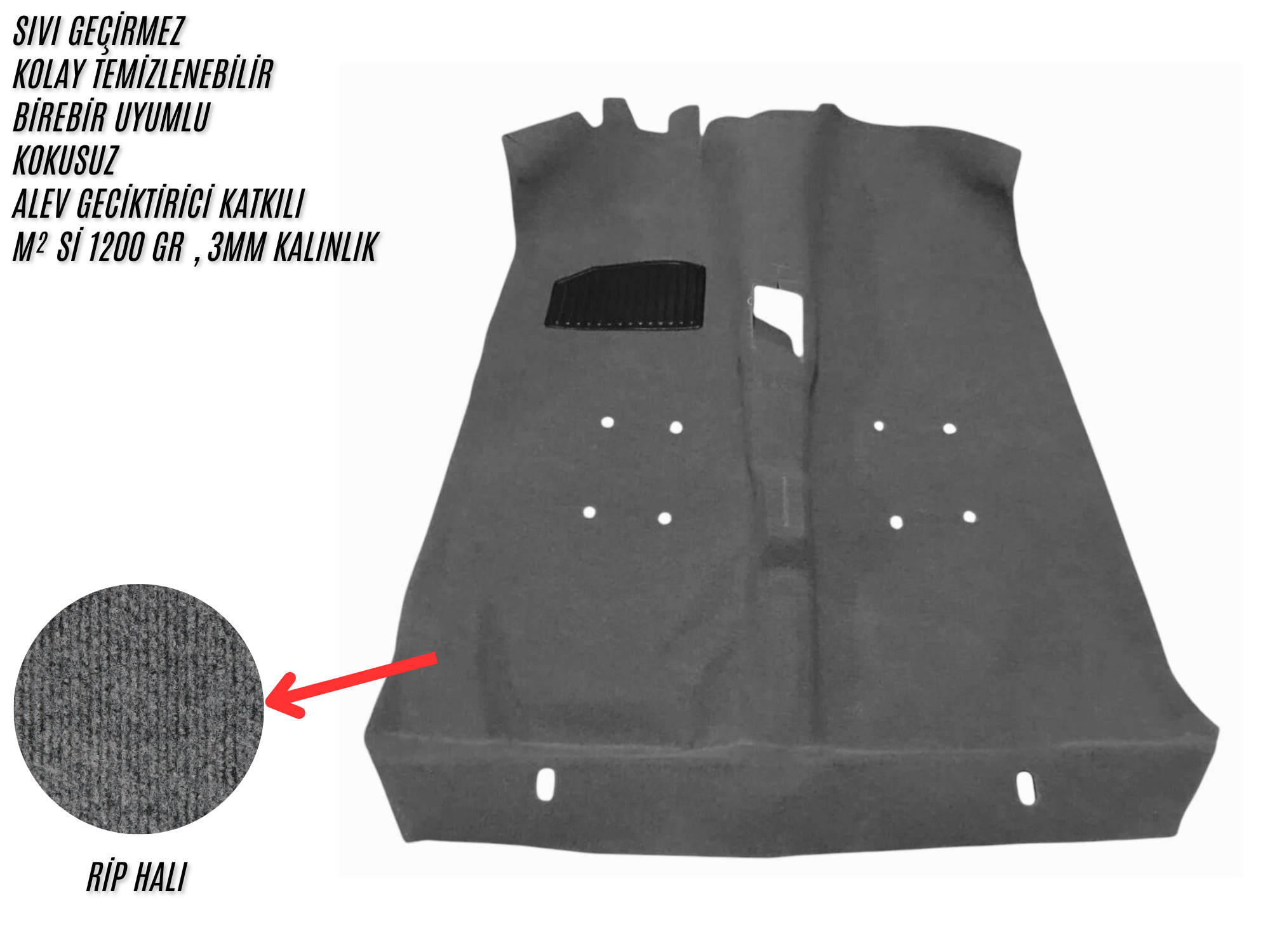 Renault 9 / Broadway Taban Halısı Gri R9 - R11