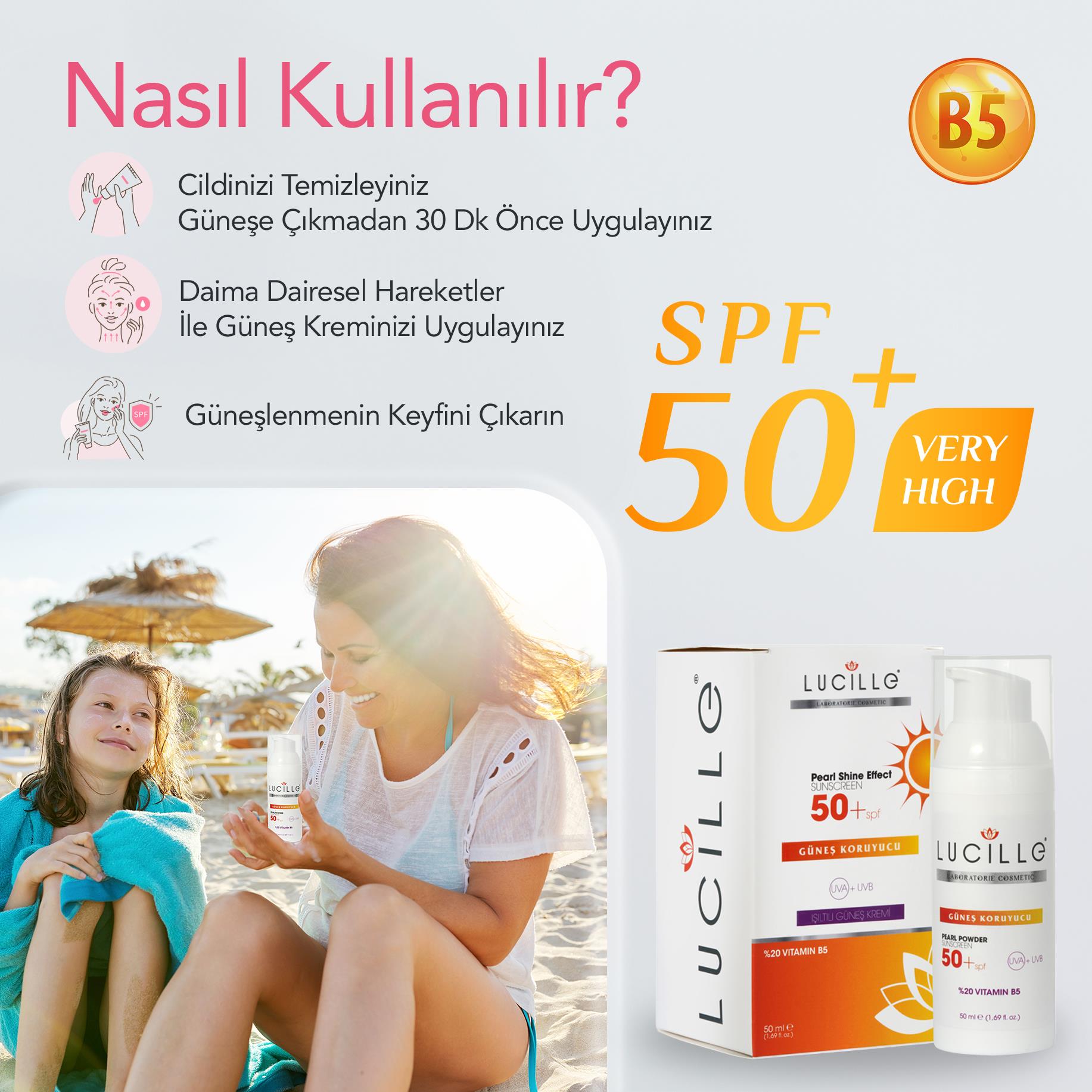 Lucille Güneş Koruyucu Krem- Vitamin B5 , 50+spf - UVA+UVB - 50 Ml