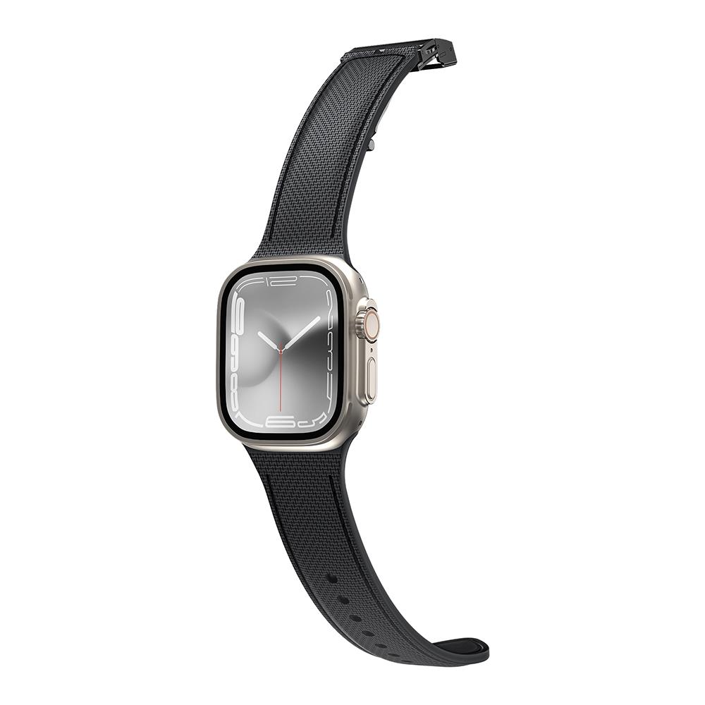 Apple Watch 7 45mm Amazingthing Titan Swift Deri Dokulu Silikon Kordon