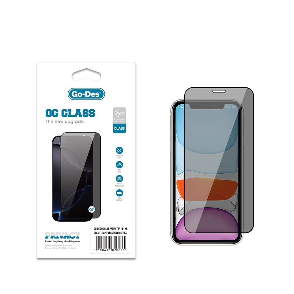 Apple iPhone 11 Go Des OG Glass Privacy Antistatik Temperli Cam Ekran Koruyucu