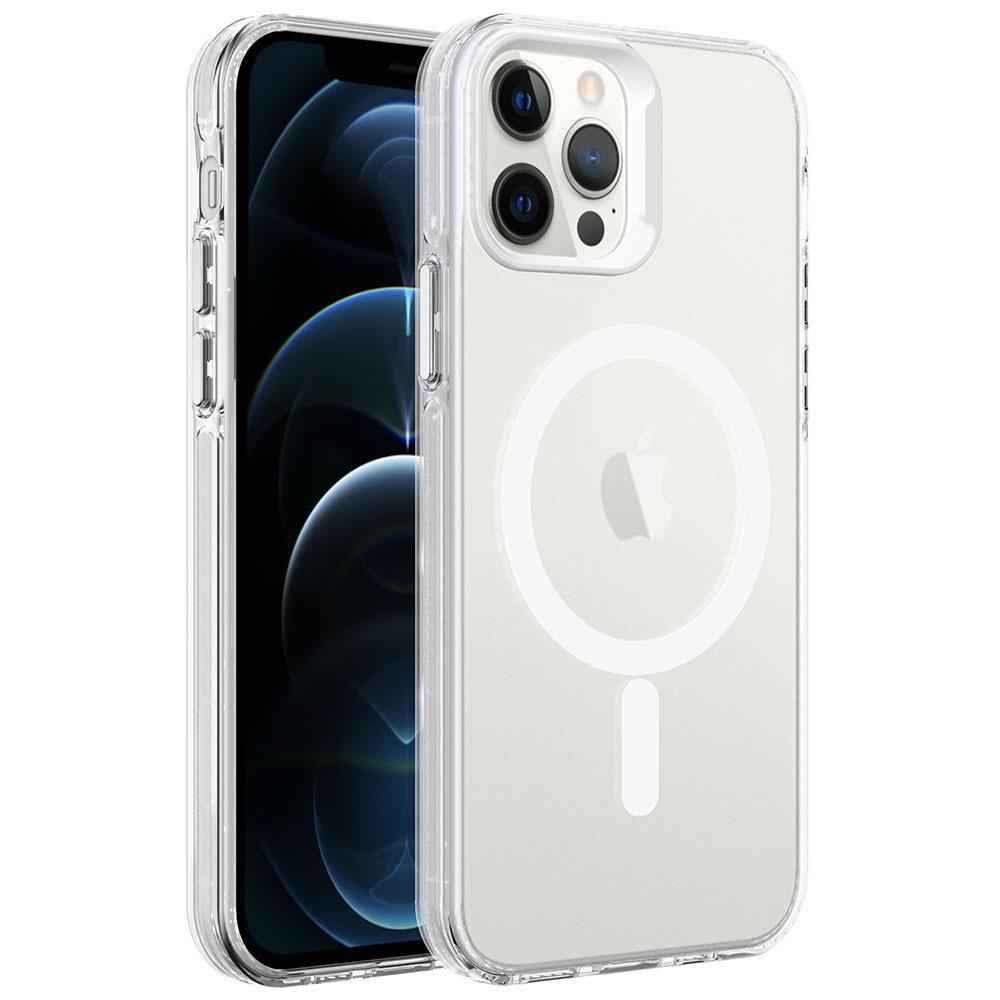 Apple iPhone 12 Pro Kılıf Zore M-safe Şarj Özellikli Buzlu Transparan C-Pro Sert Kapak