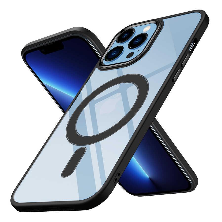 Apple iPhone 13 Pro Kılıf Wireless Şarj Özellikli Zore Krom M-safe Silikon Kapak