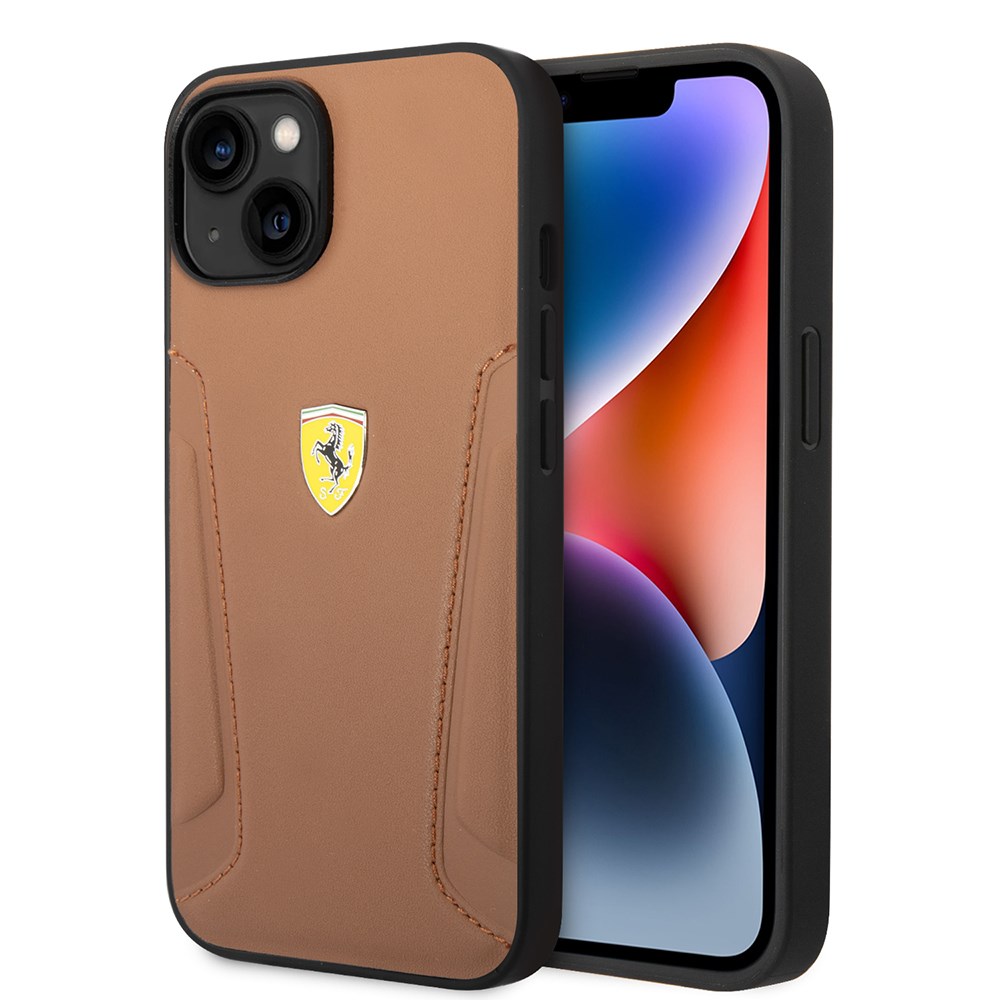 Apple iPhone 14 Kılıf Ferrari Orjinal Lisanslı Deri Kenarları Damgalı Dizayn Kapak