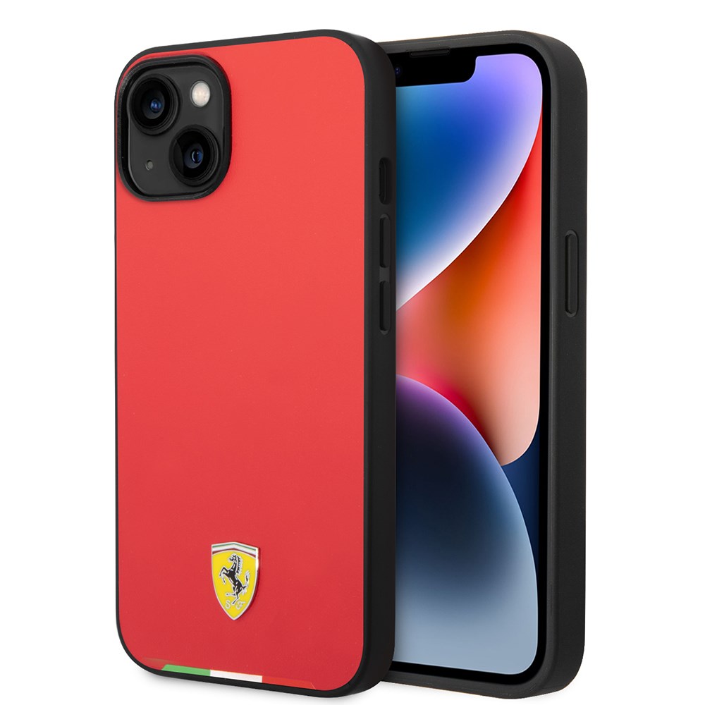 Apple iPhone 14 Kılıf Ferrari Orjinal Lisanslı PU Deri İtalyan Bayrak Dizayn Kapak