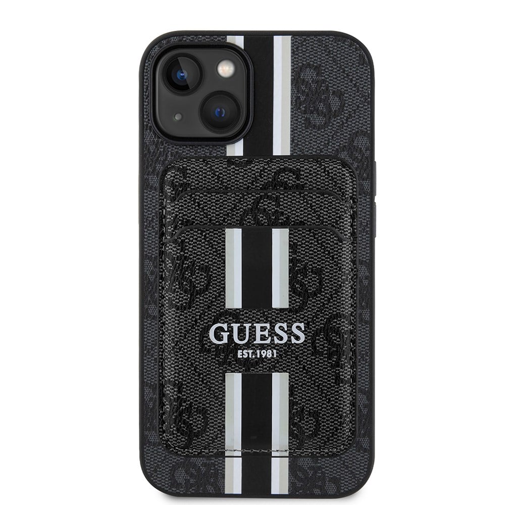 Apple iPhone 14 Kılıf Guess Orjinal Lisanslı M-safe Şarj Özellikli 4G Desenli Çizgili Kartlıklı Kapak