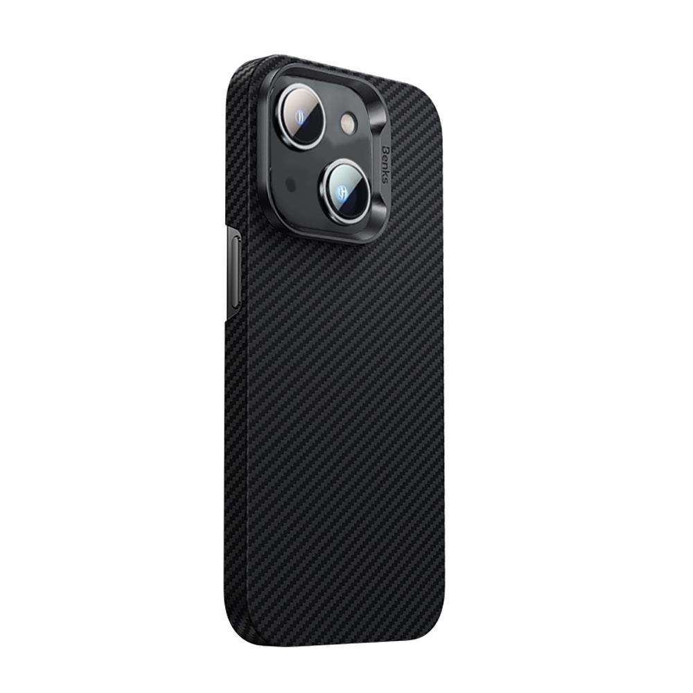 Apple iPhone 14 Kılıf M-safe Özellikli Karbon Fiber Benks 600D Essential Kevlar Kapak
