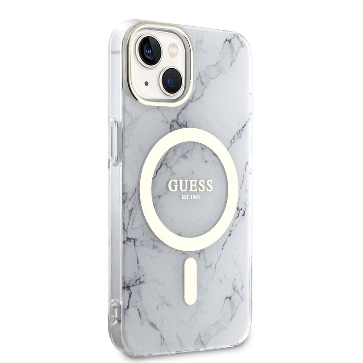 Apple iPhone 14 Plus Kılıf GUESS M-safe Şarj Özellikli Mermer Desenli Kapak