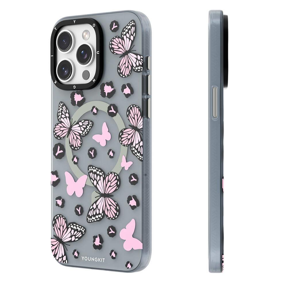 Apple iPhone 14 Pro Kılıf M-safe Şarj Özellikli Kelebek Desenli Youngkit Shadow Dance Serisi Kapak