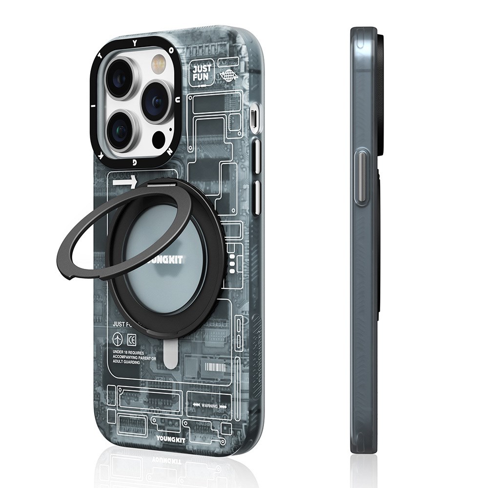 Apple iPhone 14 Pro Kılıf M-safe Şarj Özellikli Youngkit 360° Standlı Technology Serisi Kapak