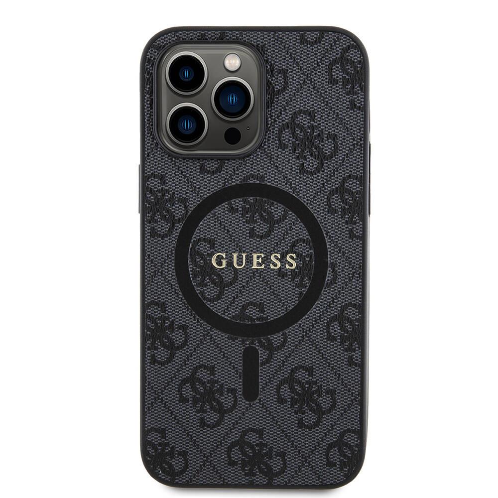 Apple iPhone 14 Pro Max Kılıf Guess Orjinal Lisanslı M-safe Şarj Özellikli PU Halkalı 4G Desenli Yazı Logolu Kapak