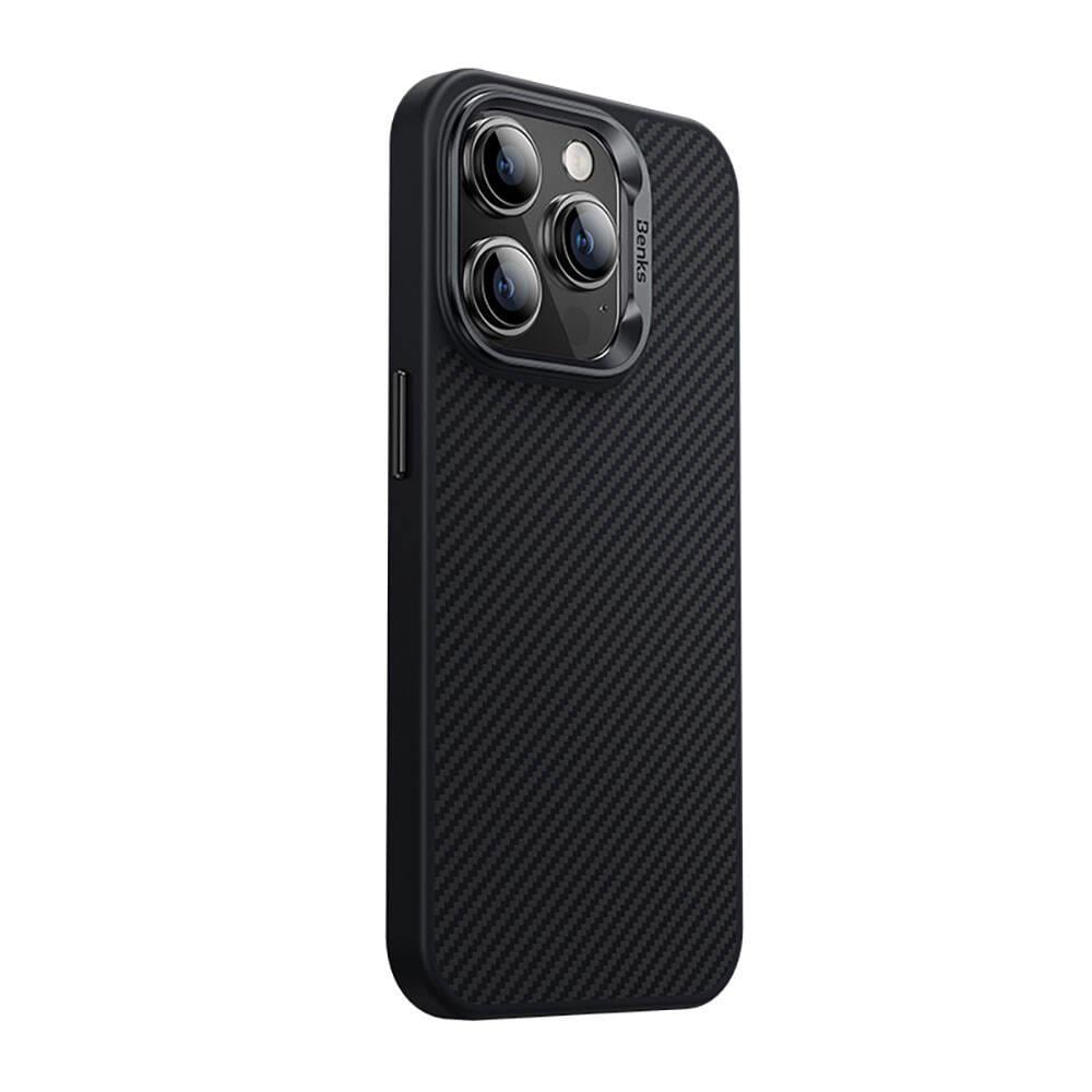 Apple iPhone 14 Pro Max Kılıf Karbon Fiber M-safe Şarj Özellikli Benks Hybrid ArmorPro 600D Kevlar Kapak