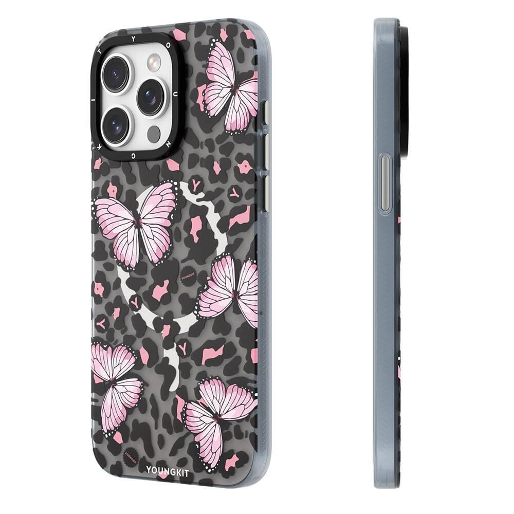 Apple iPhone 14 Pro Max Kılıf M-safe Şarj Özellikli Kelebek Desenli Youngkit Shadow Dance Serisi Kapak