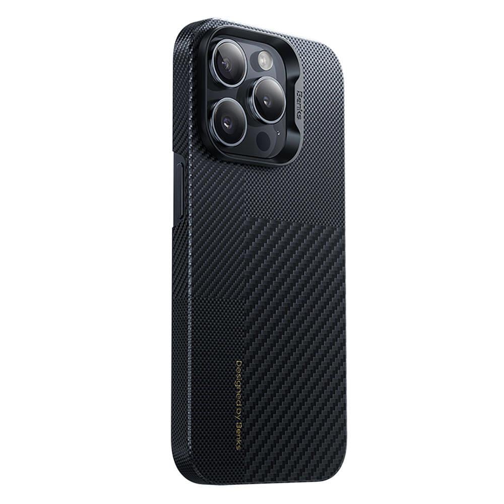 Apple iPhone 14 Pro Max Kılıf M-safe Şarj Özellikli Karbon Fiber Benks Montage ArmorAir Kevlar Kapak