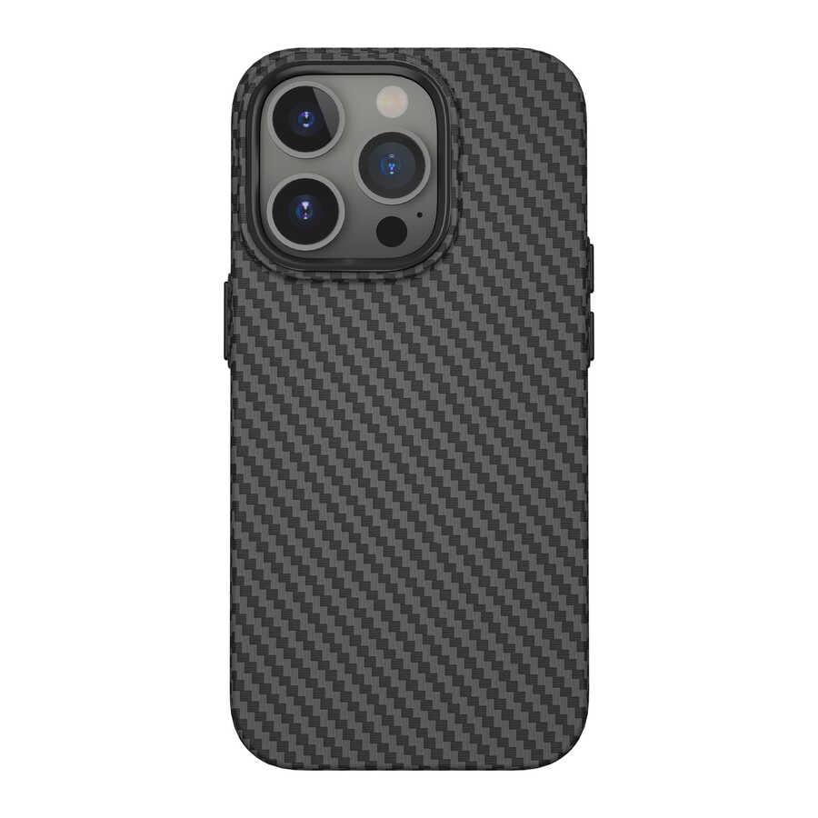 Apple iPhone 14 Pro Max Kılıf ​​​​​Wiwu Karbon Fiber Görünümlü M-safe Wireless Şarj Özellikli Kabon Kapak