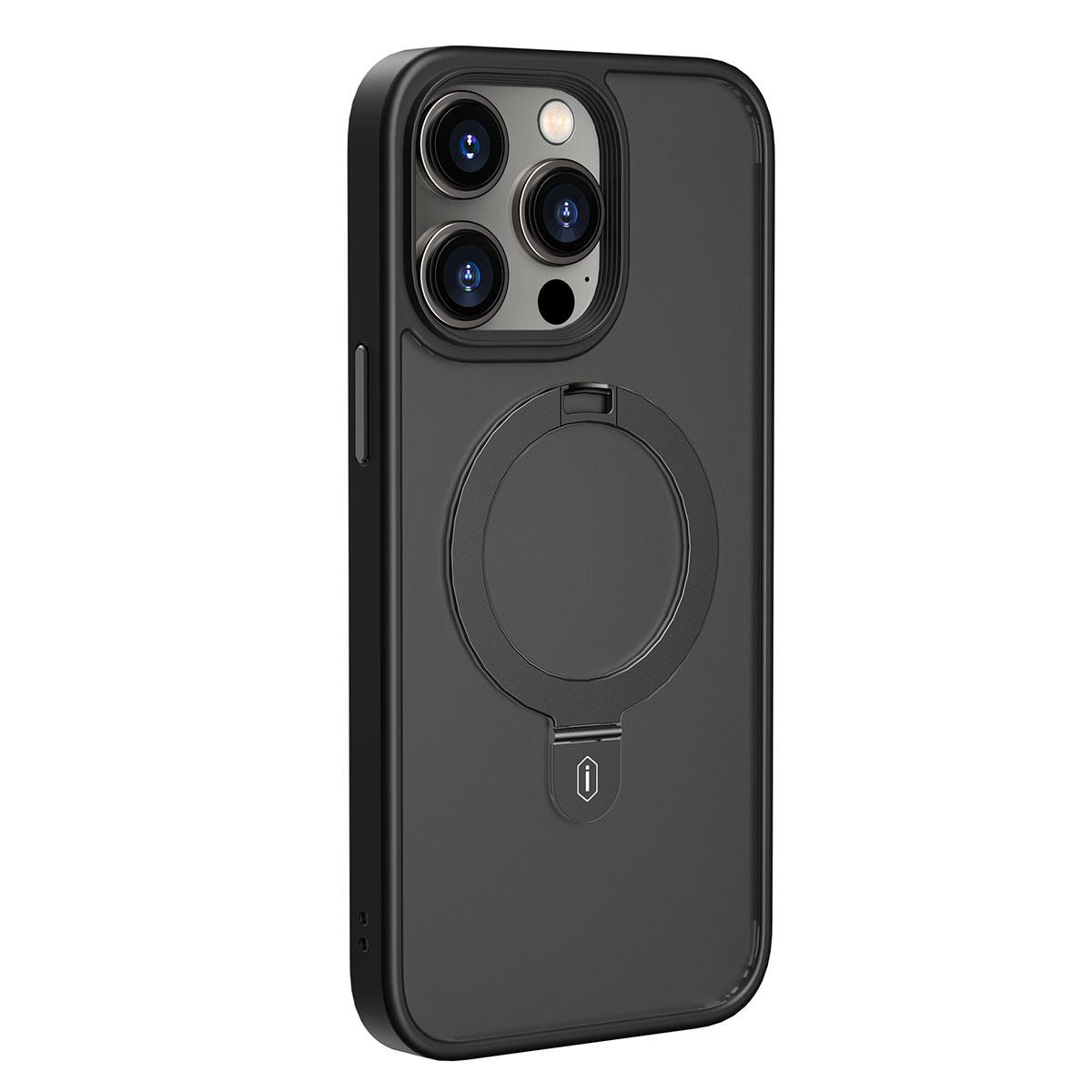 Apple iPhone 14 Pro Max Kılıf Wiwu ZMM-010 M-safe Şarj Özellikli Parmak İzi Bırakmayan Mat Transparan Standlı Kapak