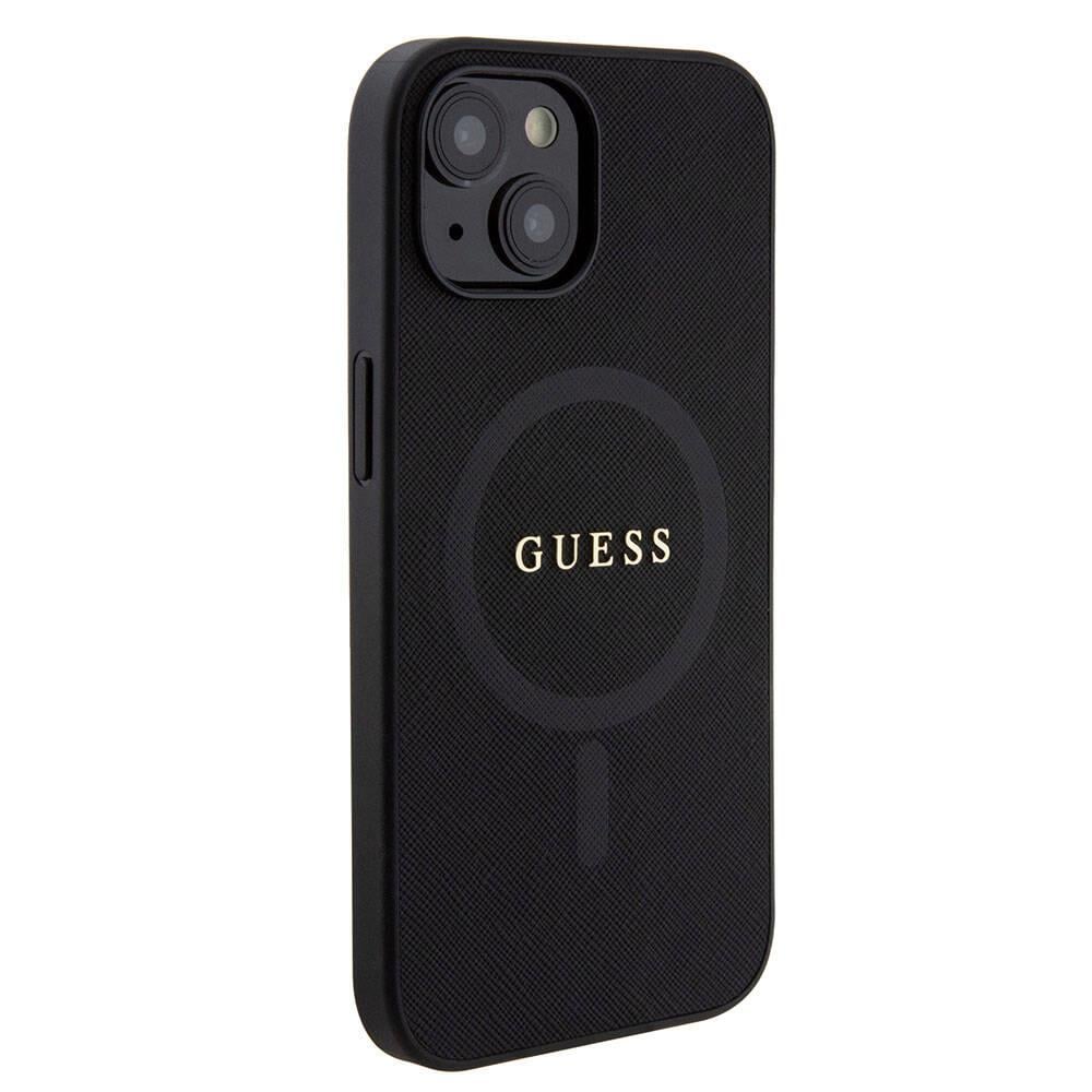 Apple iPhone 15 Kılıf Guess Orjinal Lisanslı M-safe Şarj Özellikli Yazı Logolu Saffiano Kapak