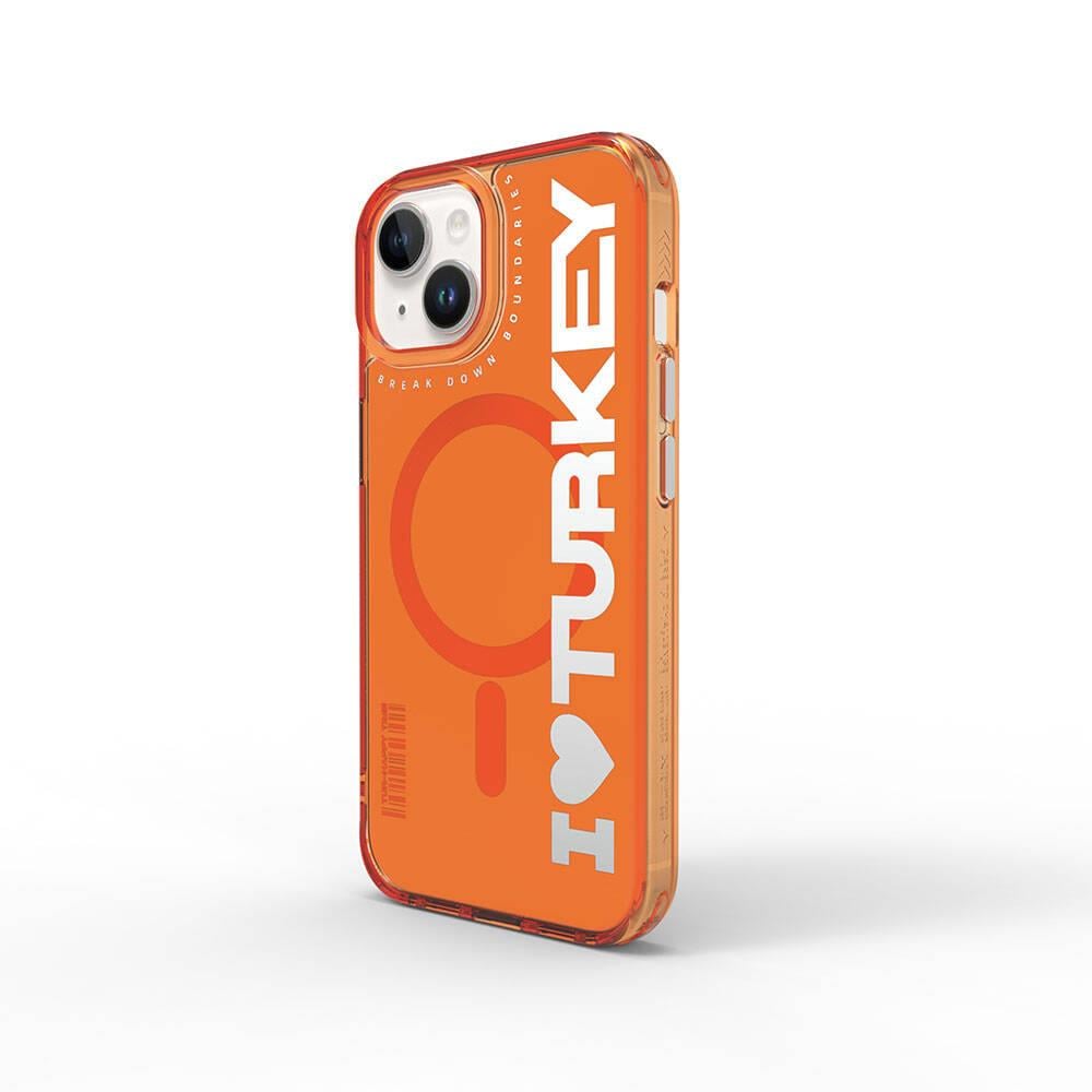 Apple iPhone 15 Kılıf M-safe Şarj Özellikli I Love Turkey Yazı Desenli Wiwu Turkey E Serisi Kapak