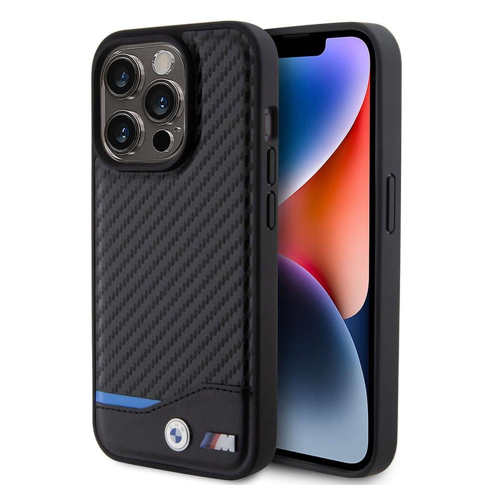 Apple iPhone 15 Pro Kılıf BMW Orjinal Lisanslı M-safe Şarj Özellikli M Logolu PU Karbon Kapak