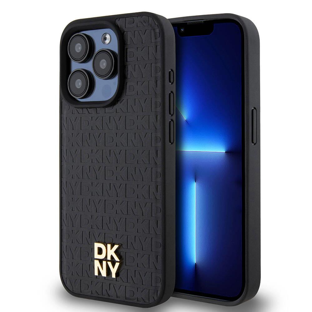 Apple iPhone 15 Pro Kılıf DKNY Orjinal Lisanslı M-safe Şarj Özellikli 3D Yazılı Repeat Pattern Kapak