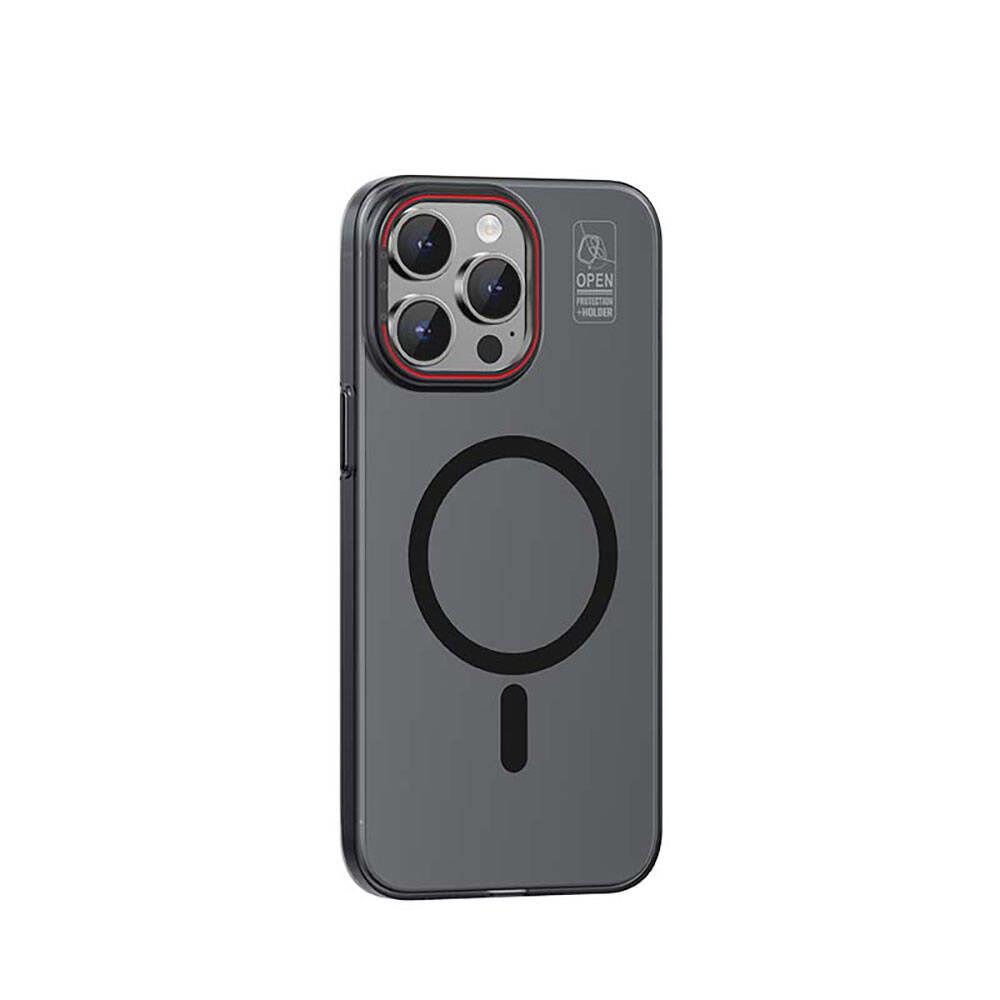 Apple iPhone 15 Pro Kılıf M-safe Şarj Özellikli Standlı Metal Kamera Çerçeveli Mat Recci Glaze Serisi Kapak
