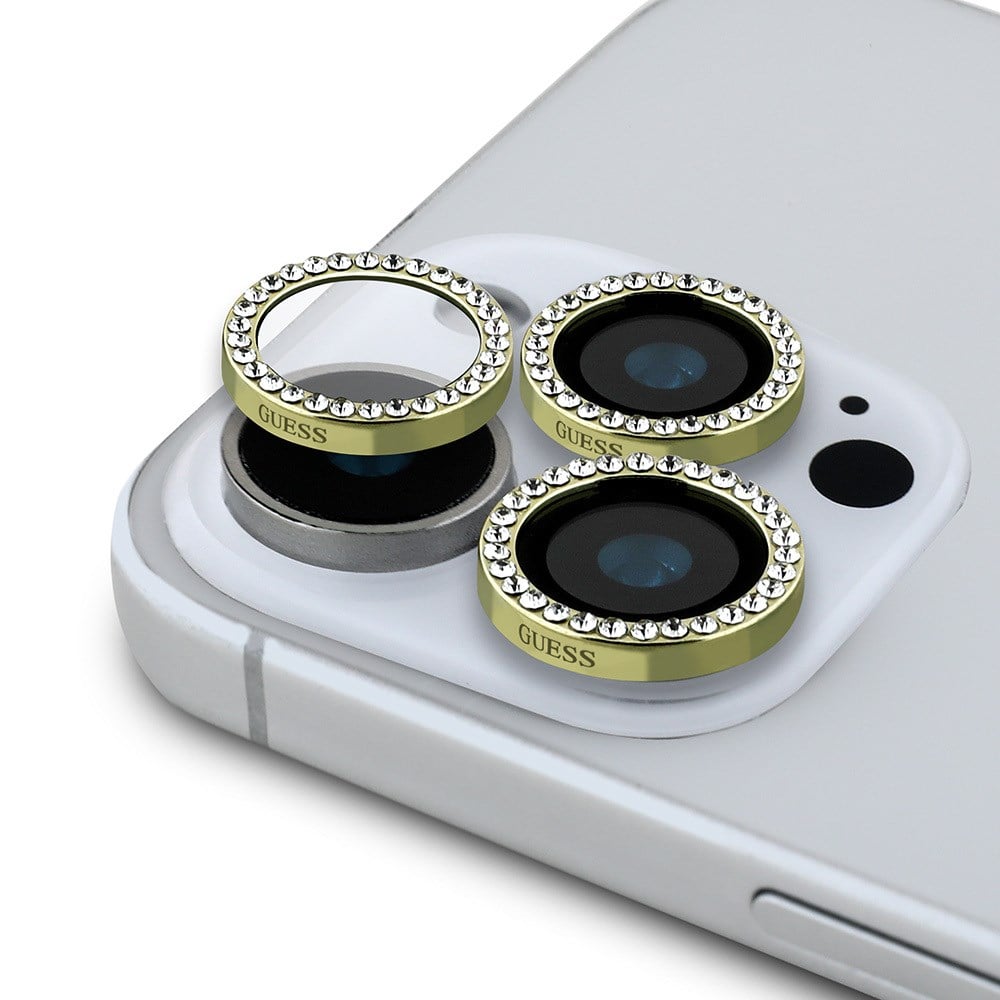 Apple iPhone 15 Pro Max Guess Orjinal Lisanslı Rhinestone Taşlı Lens Koruyucu