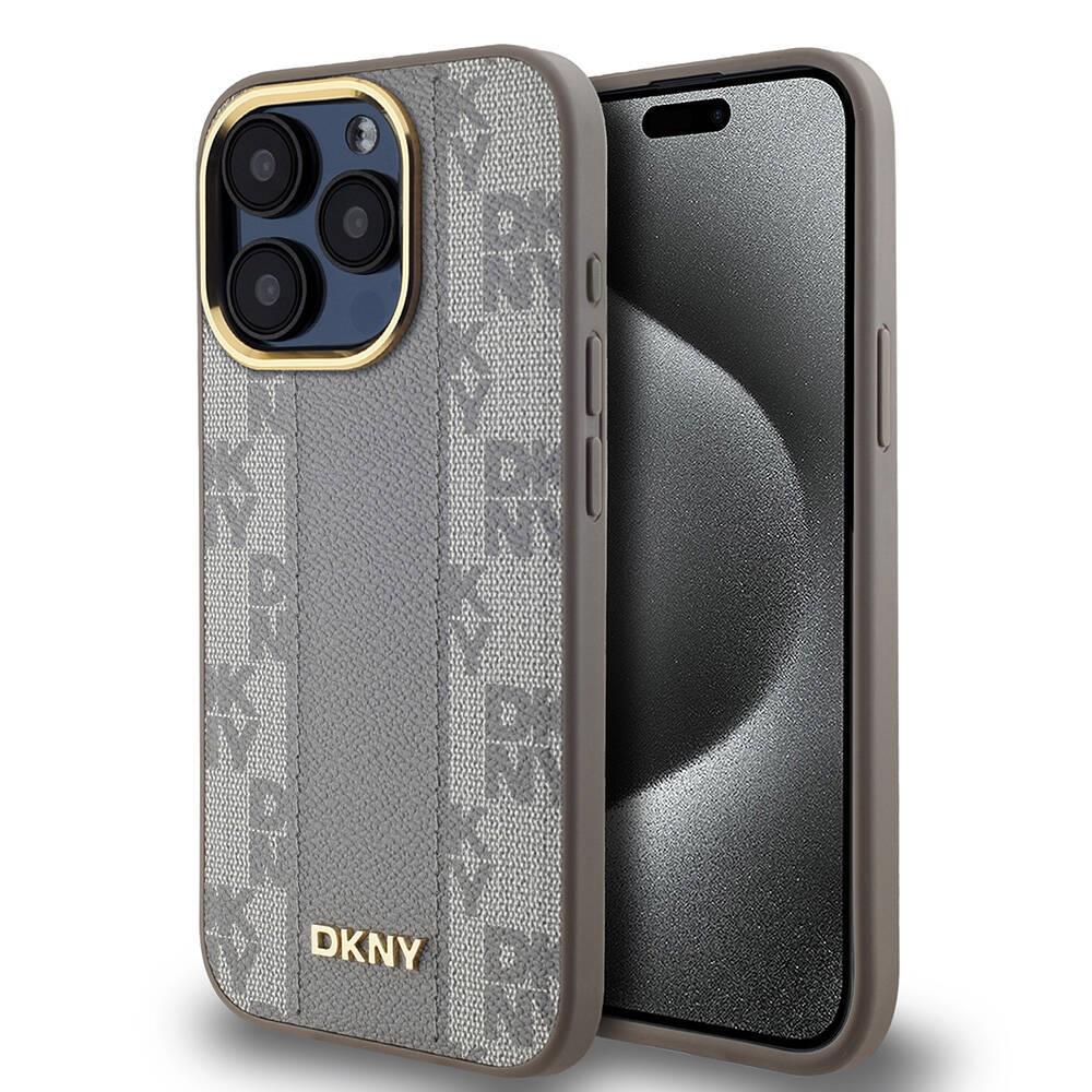 Apple iPhone 15 Pro Max Kılıf DKNY Orjinal Lisanslı M-safe Şarj Özellikli 3D Yazılı Checkered Pattern Kapak