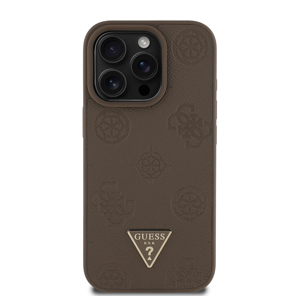Apple iPhone 15 Pro Max Kılıf Guess Orjinal Lisanslı M-safe Şarj Özellikli Sıcak Baskılı Üçgen Logolu PU Deri Peony Kapak