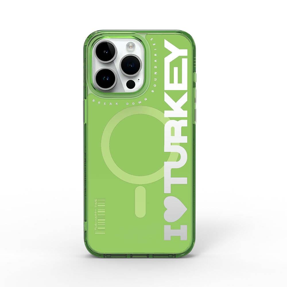 Apple iPhone 15 Pro Max Kılıf M-safe Şarj Özellikli I Love Turkey Yazı Desenli Wiwu Turkey E Serisi Kapak