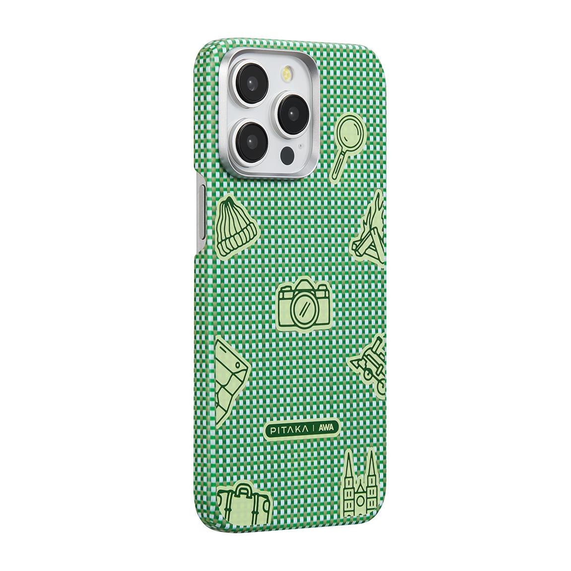 Apple iPhone 15 Pro Max Kılıf M-safe Şarj Özellikli Awa Tasarımlı 1500D Aramid Fiber Pitaka Ultra-Slim Classic Serisi Forest Kapak