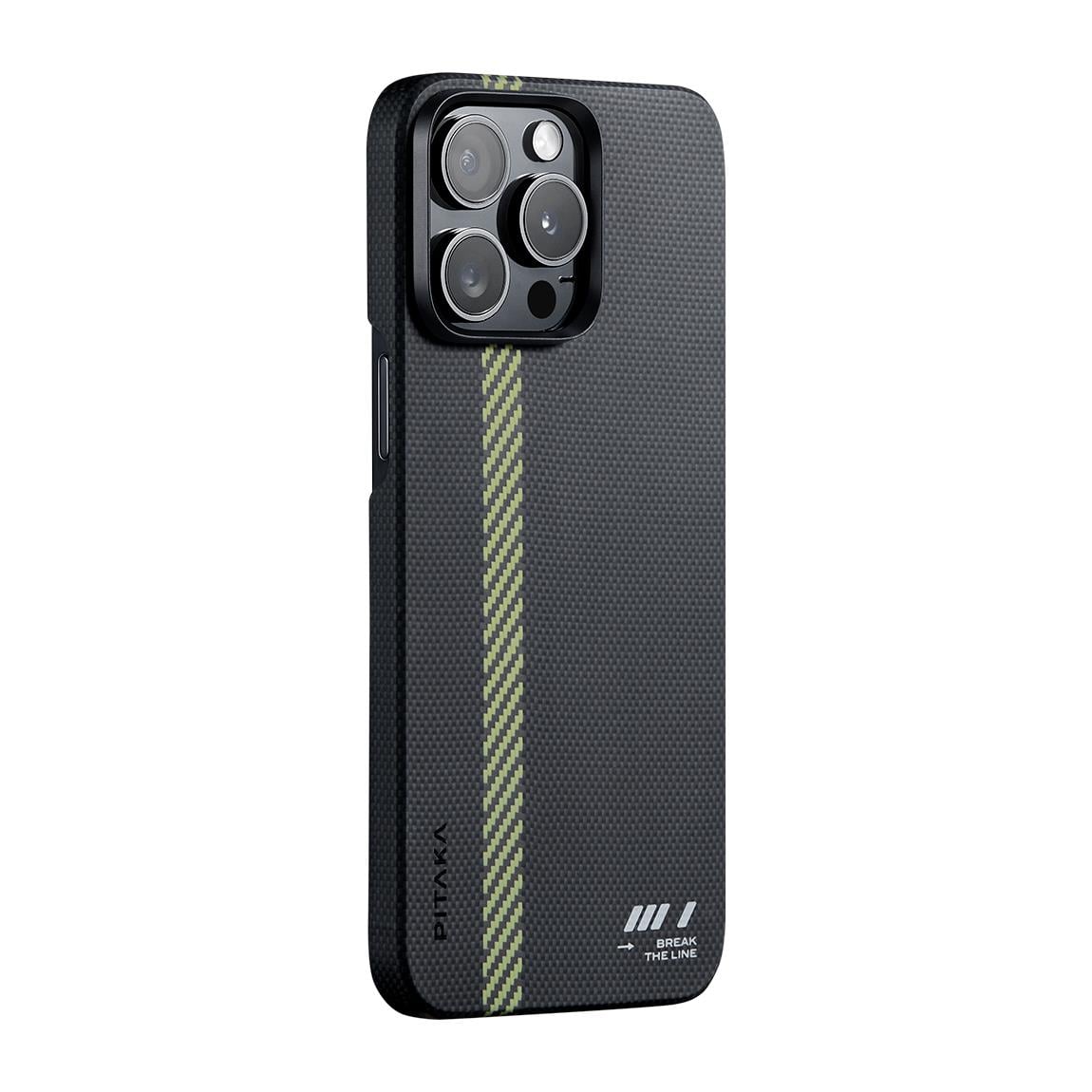 Apple iPhone 15 Pro Max Kılıf M-safe Şarj Özellikli Aramid Fiber Pitaka Tactile Woven Break The Line Kapak