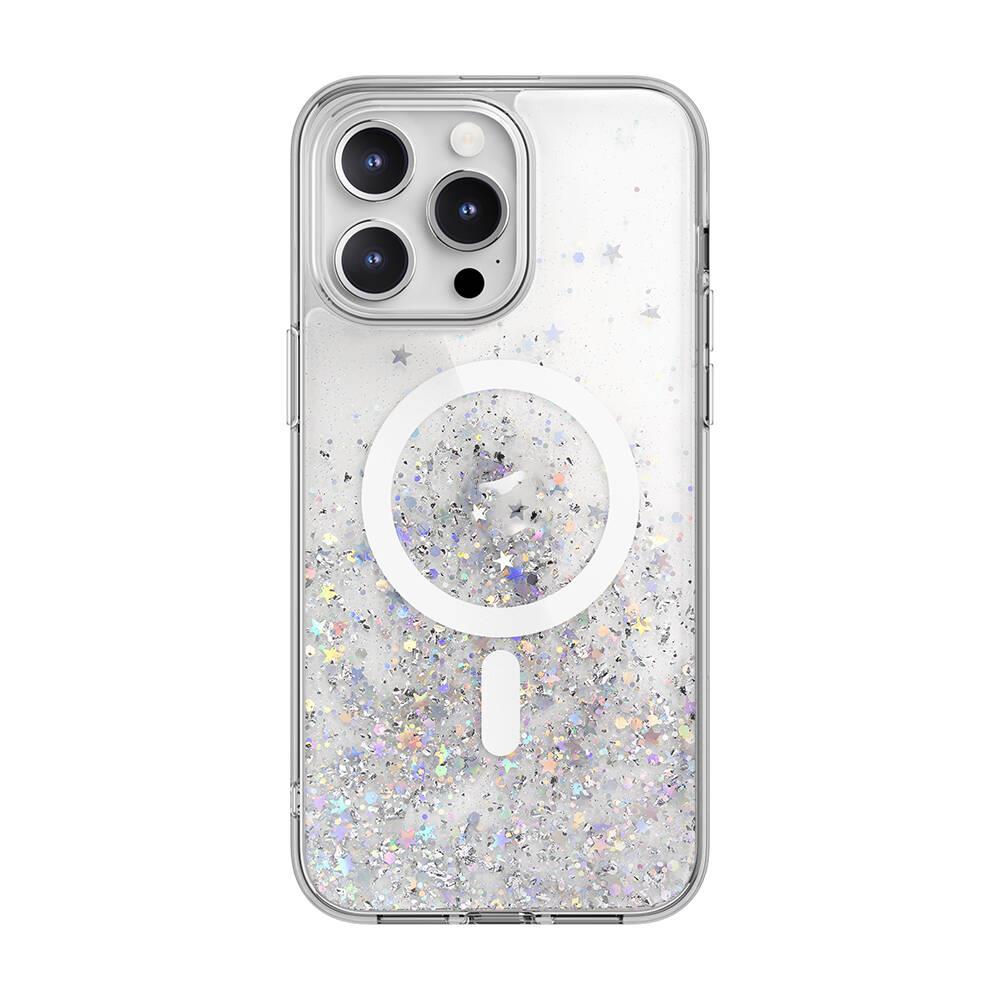 Apple iPhone 15 Pro Max Kılıf M-safe Şarj Özellikli Parlayan Simli Şeffaf Lisanslı Switcheasy Starfield-M Kapak