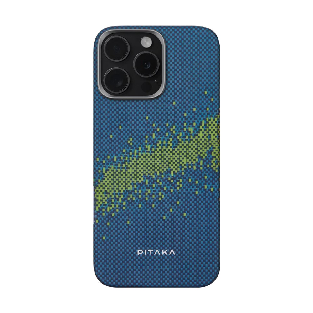 Apple iPhone 15 Pro Max Kılıf M-safe Şarj Özellikli Lumintex Teknolojili Fosforlu Özellikli Aramid Fiber Pitaka Tactile Woven Starpeak Serisi Milky Way Galaxy Kapak